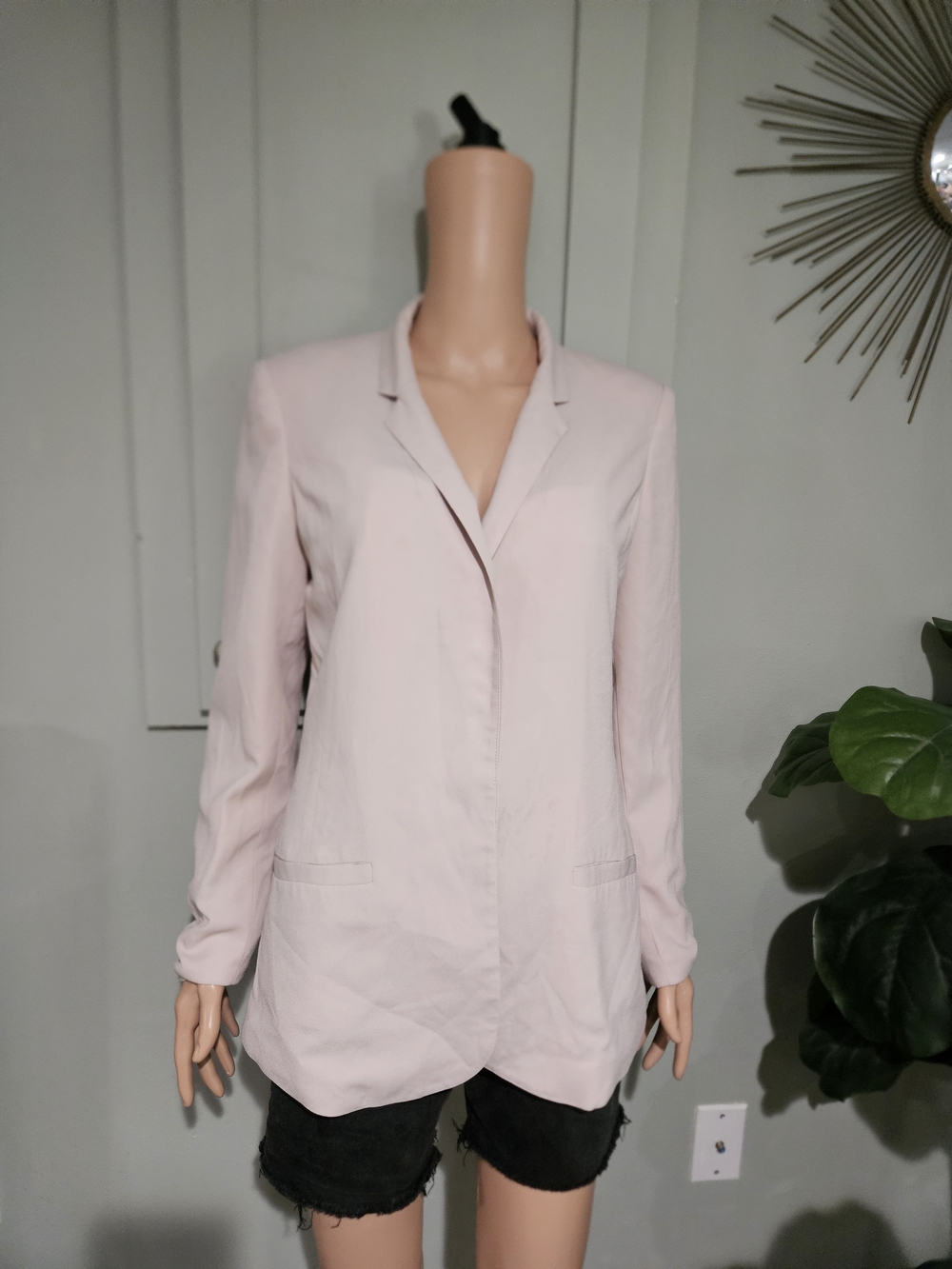 H&M Blush Pink Longline Blazer Open Front Minimalist Work Office Jacket US 12 - Picture 8 of 16